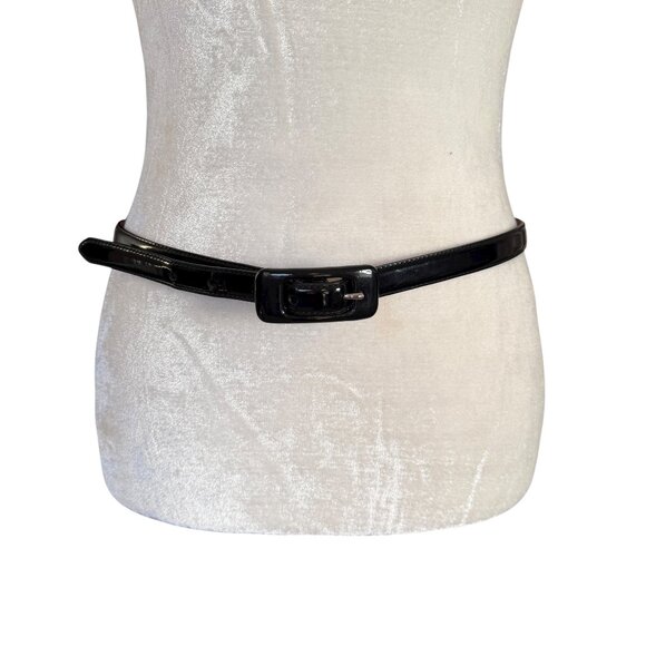 Lauren Ralph Lauren shiny black leather belt women's size medium - Picture 1 of 8